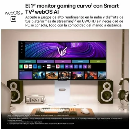 Smart Monitor Gaming Ultrapanorámico Curvo LG UltraGear 34GX90SA-W 34"/ WQHD/ Multimedia/ 0.03ms/ 240Hz/ OLED/ Regulable en altura/ Smart TV/ Blanco - Imagen 3
