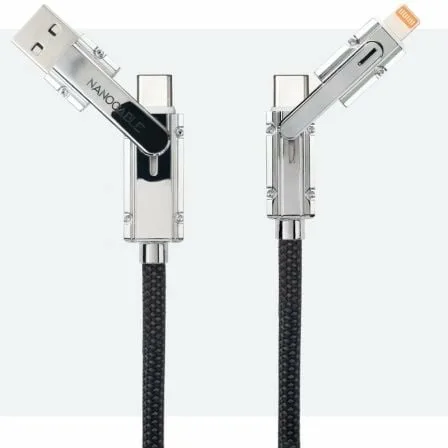 Cable USB 2.0 Tipo-C Nanocable 10.01.2601/ USB Tipo-C Macho + USB Macho - USB Tipo-C Macho + Lightning Macho/ Hasta 27W/ 480Mbps/ 1m/ Negro - Imagen 2