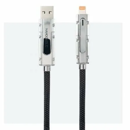 Cable USB 2.0 Tipo-C Nanocable 10.01.2602/ USB Tipo-C Macho + USB Macho - USB Tipo-C Macho + Lightning Macho/ Hasta 27W/ 480Mbps/ 2m/ Negro - Imagen 3
