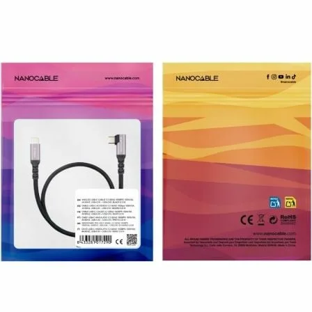 Cable USB 3.2 Tipo-C Acodado Nanocable 10.01.4703/ USB Tipo-C Macho - USB Tipo-C Macho/ Hasta 100W/ 10Gbps/ 3m/ Negro - Imagen 3