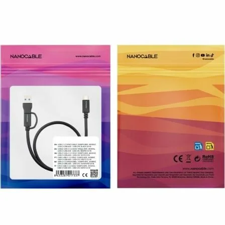 Cable USB 3.2 Tipo-C Nanocable 10.01.4803/ USB Tipo-C Macho/ USB Macho - USB Tipo-C Macho/ Hasta 60W/ 10Gbps/ 3m/ Negro - Imagen 3