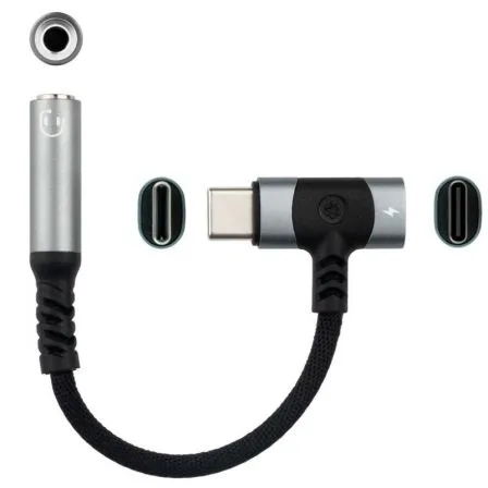 Cable Conversor Audio Nanocable 10.24.1207/ USB Tipo-C Macho - Jack 3.5/ USB Tipo-C Hembra/ 10cm/ Negro - Imagen 2