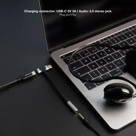 Cable Conversor Audio Nanocable 10.24.1207/ USB Tipo-C Macho - Jack 3.5/ USB Tipo-C Hembra/ 10cm/ Negro - Imagen 3