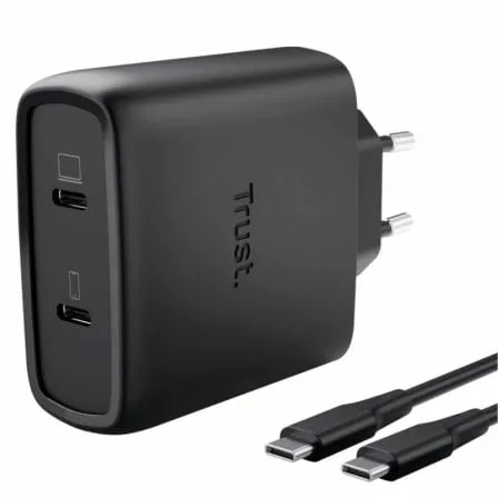 Cargador de Pared GaN Trust Maxo 65W 25525/ 2xUSB Tipo-C/ Incluye Cable USB Tipo-C/ 65W