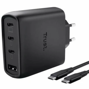 Cargador de Pared GaN Trust Maxo 65W 26067/ 3xUSB Tipo-C/ 1xUSB/ Incluye Cable USB Tipo-C/ 65W