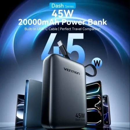 Powerbank 20000mAh Vention FHGH0/ 45W/ Gris/ Incluye Cable USB Tipo-C - Imagen 2
