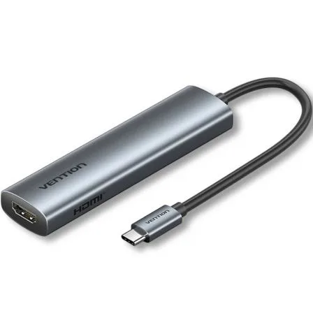 Docking USB Tipo-C Vention TGLHB/ 1xUSB Tipo-C/ 2xUSB/ 1xHDMI 4K/ 1xUSB Tipo-C PD/ Gris