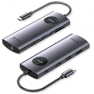 Docking USB Tipo-C Vention TQWHB/ 2xHDMI 4K/ 1xDisplayPort/ 3xUSB/ 1xUSB Tipo-C PD/ 1xRJ45/ 1xLector Tarjetas/ Gris