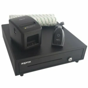 Pack Approx appPOSPACK4180LAN-2D Cajón Portamonedas/ Impresora Térmica/ Lector de Códigos y Rollos Térmicos