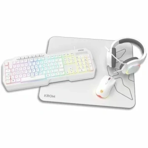 Pack Gaming Krom Kenta/ Teclado RGB + Ratón + Alfombrilla + Auriculares/ Blanco