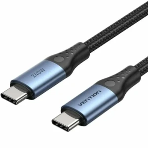 Cable USB 2.0 Tipo-C 5A Vention TREBH/ USB Tipo-C Macho - USB Tipo-C Macho/ Hasta 240W/ 480Mbps/ 2m/ Azul y Negro