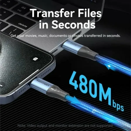 Cable USB 2.0 Tipo-C 5A Vention TREBH/ USB Tipo-C Macho - USB Tipo-C Macho/ Hasta 240W/ 480Mbps/ 2m/ Azul y Negro - Imagen 3