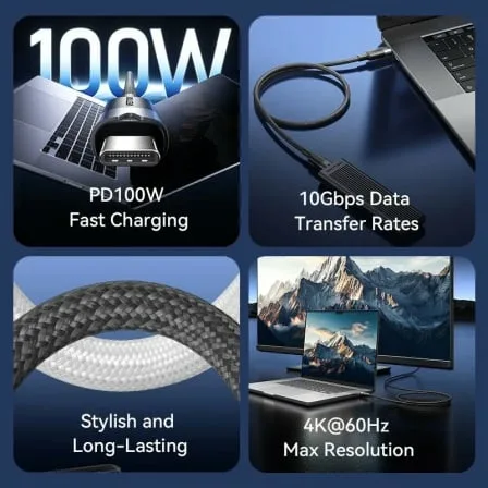 Cable USB 3.2 Tipo-C 5A Vention TRGWD/ USB Tipo-C Macho - USB Tipo-C Macho/ Hasta 100W/ 10Gbps/ 50cm/ Blanco - Imagen 2