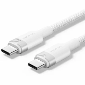 Cable USB Tipo-C 2.0 5A Vention TRIWH/ USB Tipo-C Macho - USB Tipo-C Macho/ Hasta 240W/ 480Mbps/ 2m/ Blanco