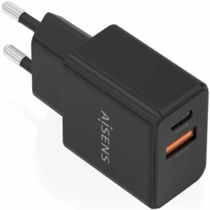 Cargador de Pared GaN Aisens A110-1026/ 1xUSB Tipo-C/ 1xUSB/ 20W/ Negro