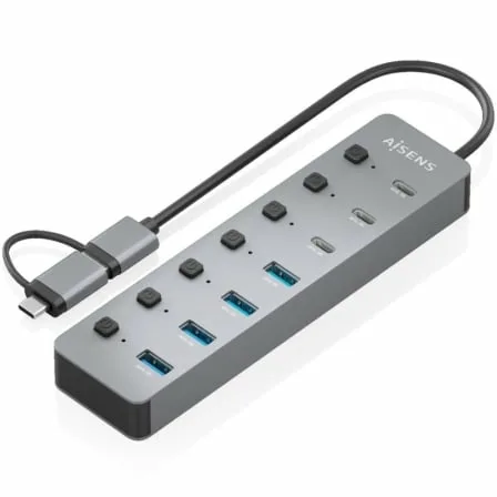 Hub USB Tipo-C + USB 3.1 Aisens ASUC-8P043-GR/ 4xUSB/ 3xUSB Tipo-C/ 1xUSB Tipo-C PD/ Gris - Imagen 2
