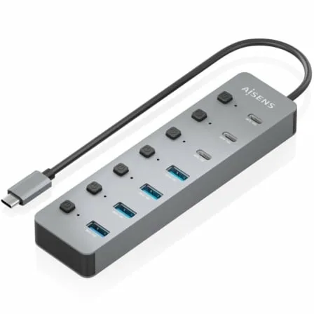 Hub USB Tipo-C 3.2 Aisens ASUC-8P044-GR/ 4xUSB/ 3xUSB Tipo-C/ 1xUSB Tipo-C PD/ Gris - Imagen 2