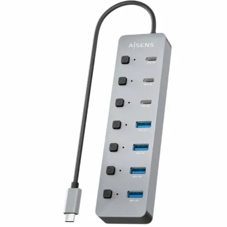 Hub USB Tipo-C 3.2 Aisens ASUC-8P044-GR/ 4xUSB/ 3xUSB Tipo-C/ 1xUSB Tipo-C PD/ Gris - Imagen 3