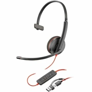Auricular Poly Blackwire 3210 + Adaptador USB-C/A/ con Micrófono/ USB Tipo-C/ Negro