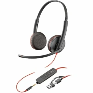 Auriculares Poly Blackwire 3225 + Adaptador USB-C/A/ con Micrófono/ Jack 3.5mm/ Negro