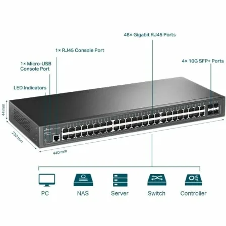 Switch Gestionable TP-Link Omada JetStream TL-SG3452X 52 Puertos/ RJ-45 10/100/1000/ SFP+ 10GBE - Imagen 3