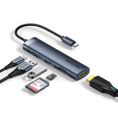 Docking USB Tipo-C Vention THJHB/ 1xHDMI 4K/ 2xUSB/ 1xUSB Tipo-C PD/ Gris - Imagen 2