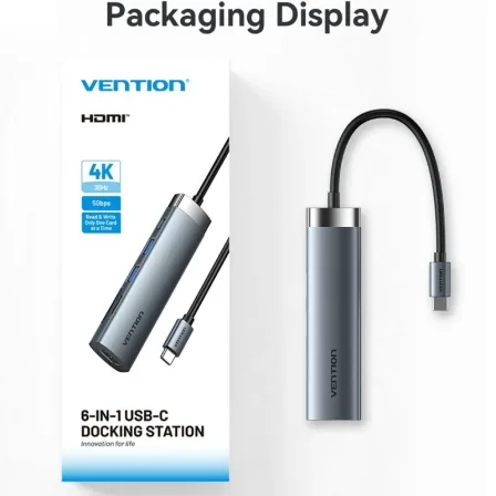 Docking USB Tipo-C Vention THJHB/ 1xHDMI 4K/ 2xUSB/ 1xUSB Tipo-C PD/ Gris - Imagen 3