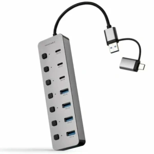 Hub USB + USB Tipo-C Nanocable 10.16.4510/ 4xUSB/ 3xUSB Tipo-C/ 1xUSB Tipo-C PD/ Gris