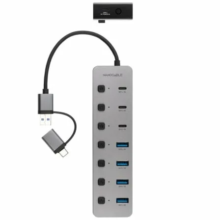 Hub USB + USB Tipo-C Nanocable 10.16.4510/ 4xUSB/ 3xUSB Tipo-C/ 1xUSB Tipo-C PD/ Gris - Imagen 2